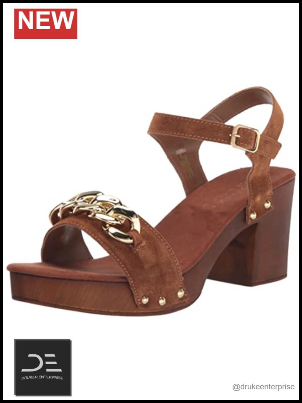 Women's Heeled Sandals 3" Block Heel Adjustable Buckle Leather